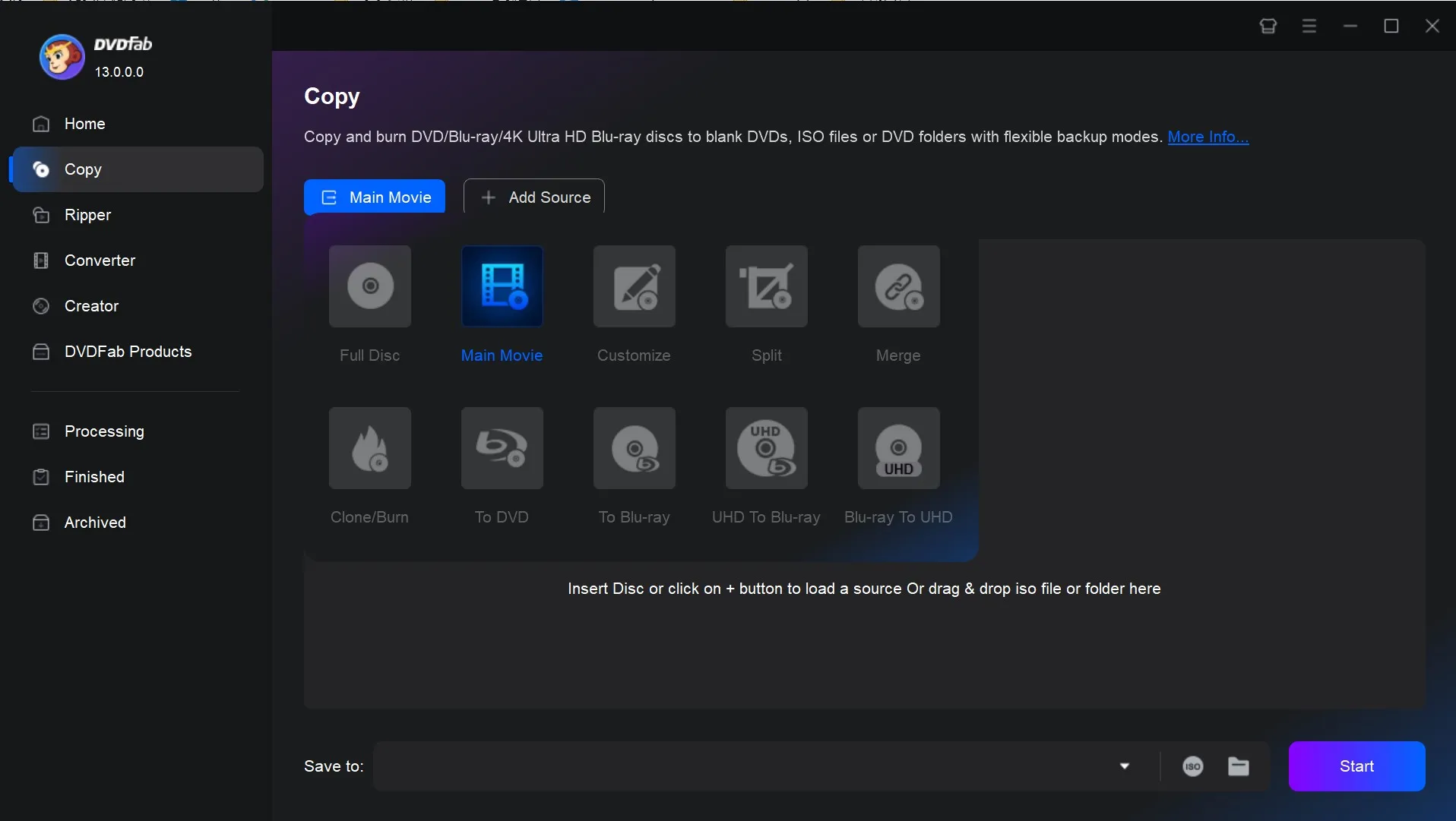 DVDFab DVD Copy - six copy modes