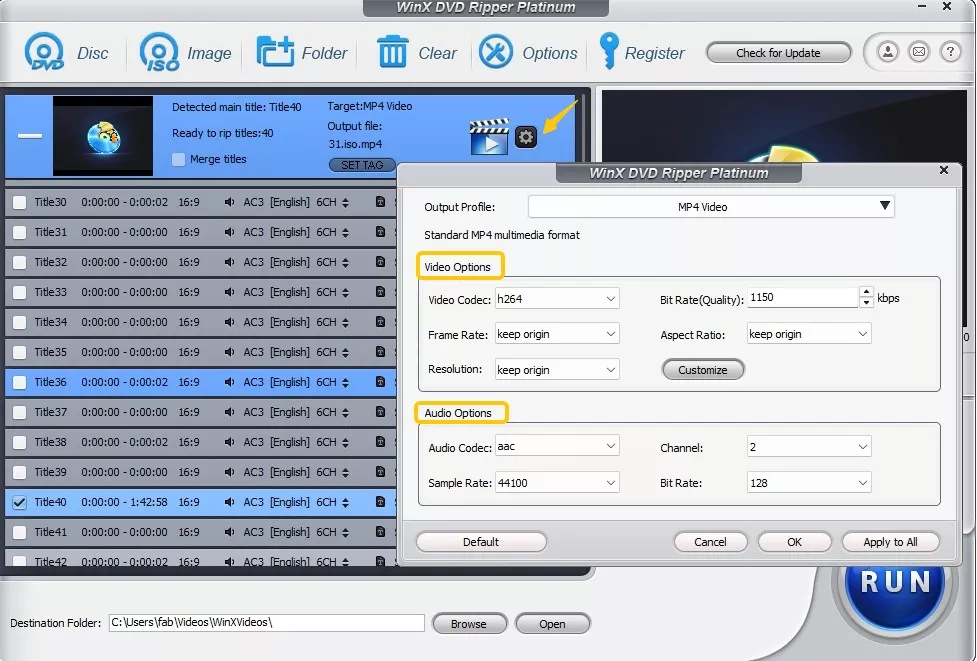 Adjust the output video and audio settings