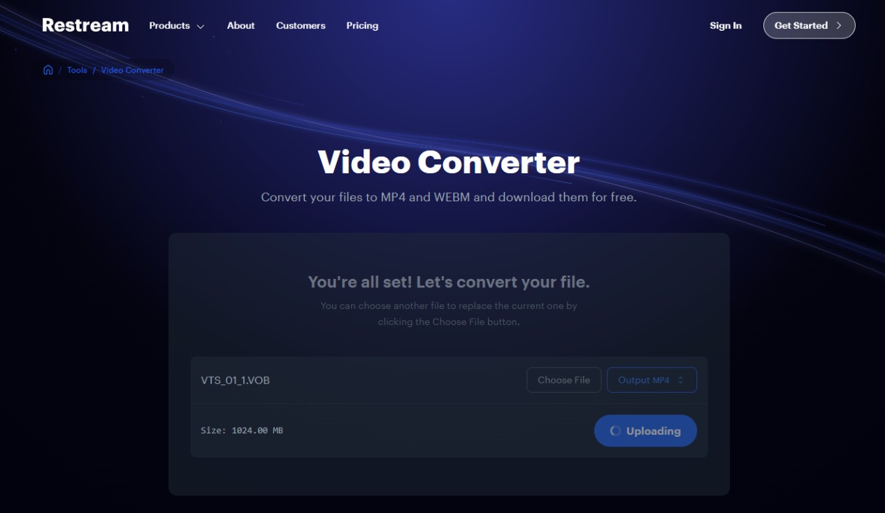 Load your VOB file to Restream