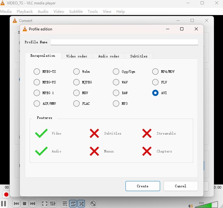 Create a Custom AVI Profile in VLC