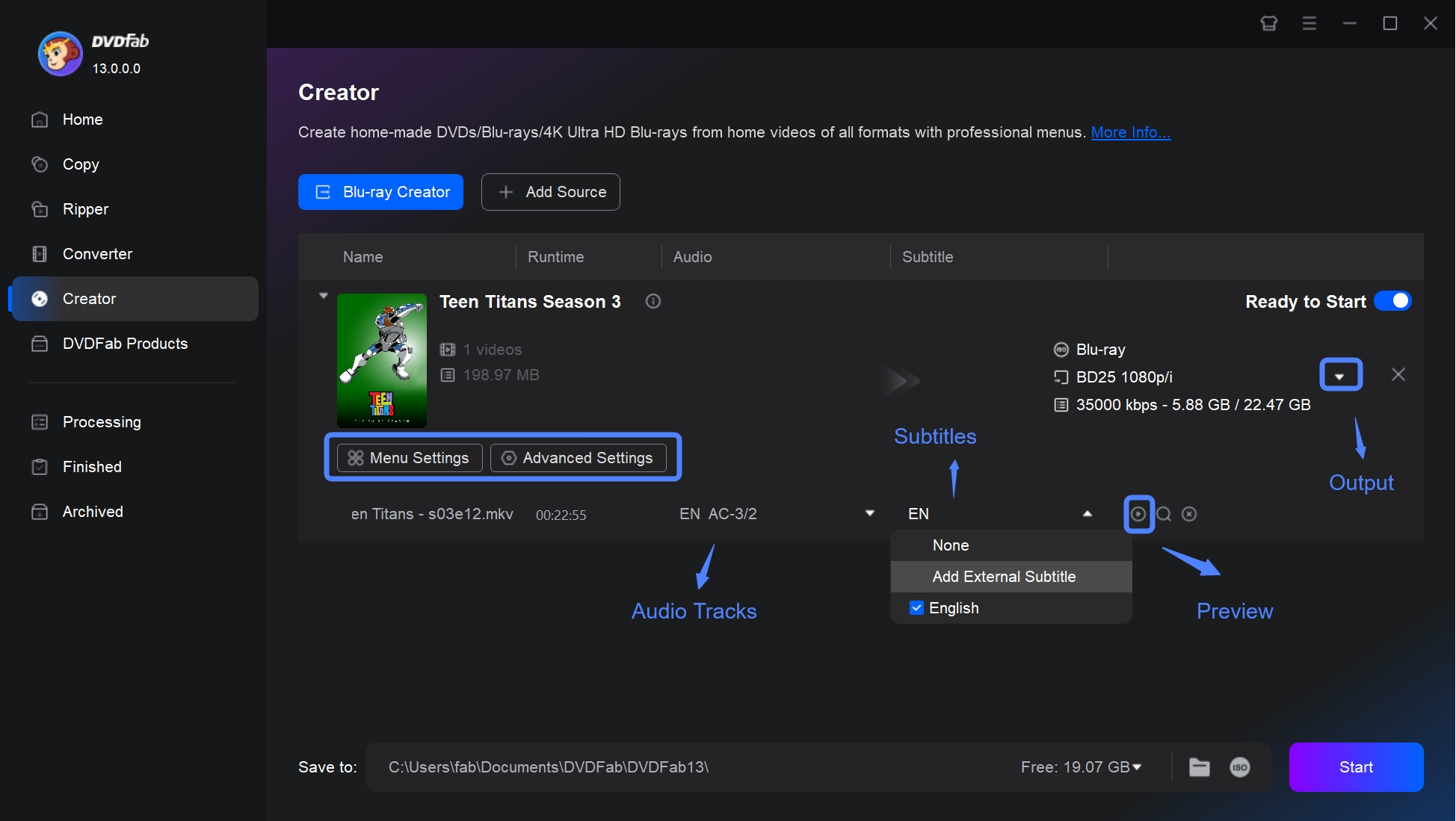 Steps to Burn Blu-ray Discs with DVDFab Blu-ray Creator