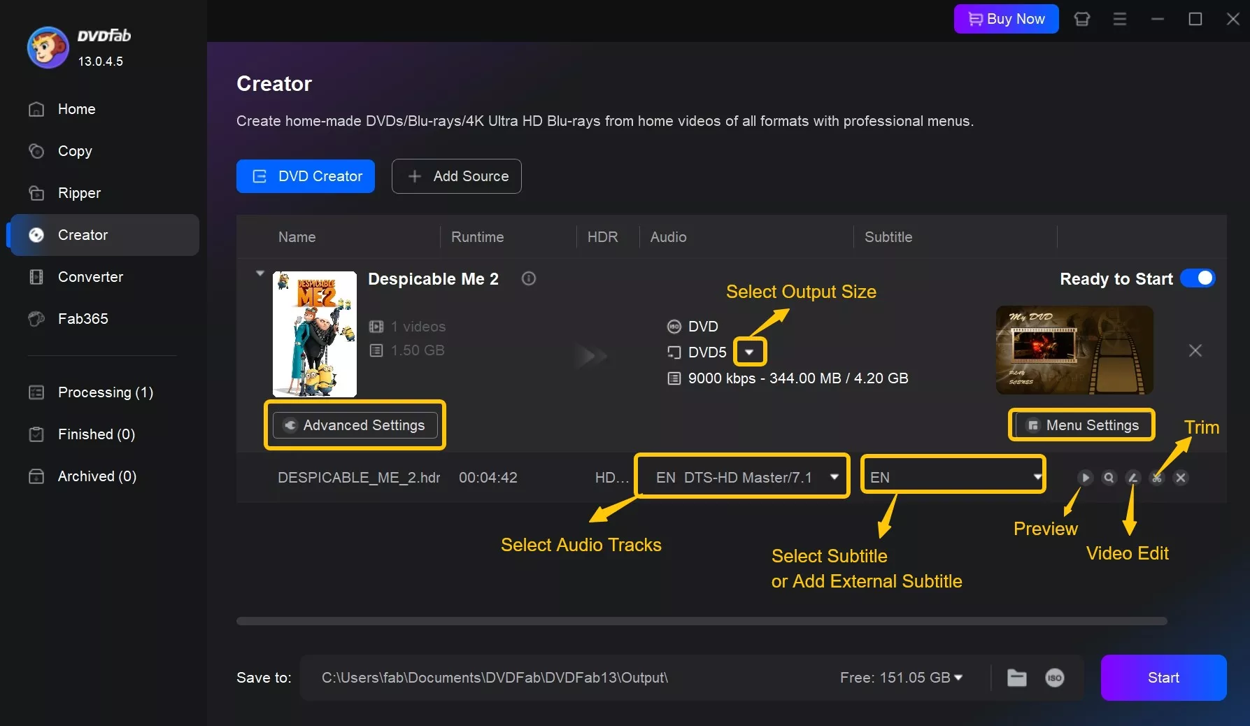 Step 1: Launch DVDFab DVD Creator and load the source MTS/M2TS videos